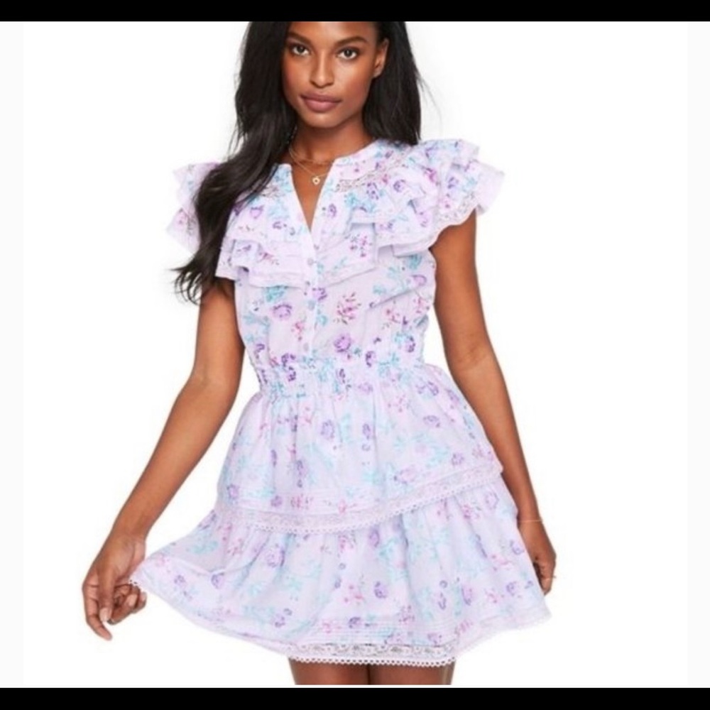 LoveShackFancy Purple Multi Colored Ruffled Dress